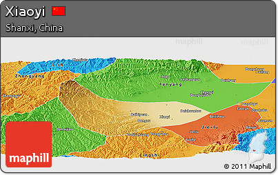 Physical Panoramic Map of Xiaoyi, political outside