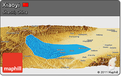 Political Panoramic Map of Xiaoyi, physical outside
