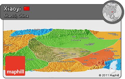 Satellite Panoramic Map of Xiaoyi, political outside