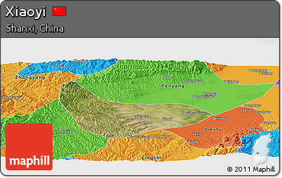 Satellite Panoramic Map of Xiaoyi, political outside
