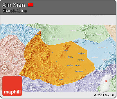 Political 3D Map of Xin Xian, lighten