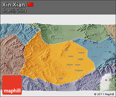 Political 3D Map of Xin Xian, semi-desaturated