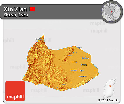 Political 3D Map of Xin Xian, single color outside