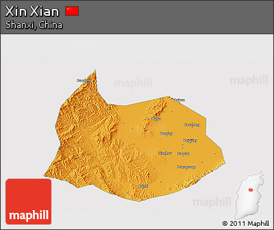Political 3D Map of Xin Xian, single color outside