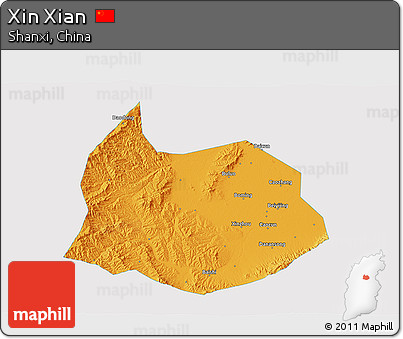 Political 3D Map of Xin Xian, single color outside