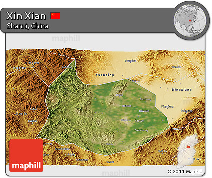 Satellite 3D Map of Xin Xian, physical outside