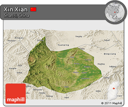 Satellite 3D Map of Xin Xian, shaded relief outside