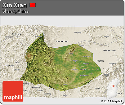 Satellite 3D Map of Xin Xian, shaded relief outside