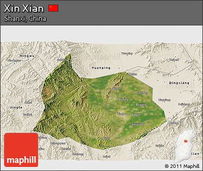 Satellite 3D Map of Xin Xian, shaded relief outside