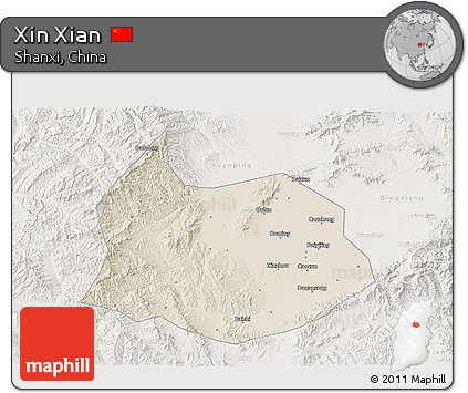 Shaded Relief 3D Map of Xin Xian, lighten
