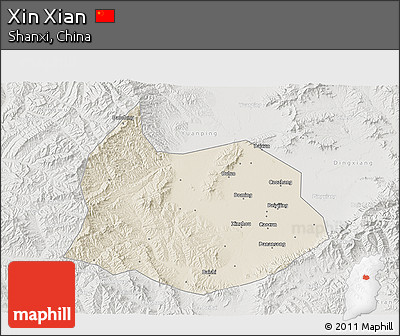 Shaded Relief 3D Map of Xin Xian, lighten, semi-desaturated