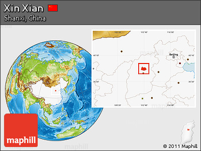 Physical Location Map of Xin Xian, highlighted country