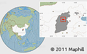 Savanna Style Location Map of Xin Xian, highlighted country, highlighted parent region, hill shading