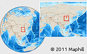 Shaded Relief Location Map of Xin Xian, within the entire country