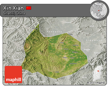 Satellite Map of Xin Xian, lighten, semi-desaturated