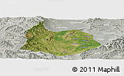Satellite Panoramic Map of Xin Xian, lighten, semi-desaturated