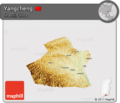 Physical 3D Map of Yangcheng, cropped outside