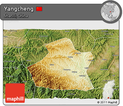Physical 3D Map of Yangcheng, satellite outside