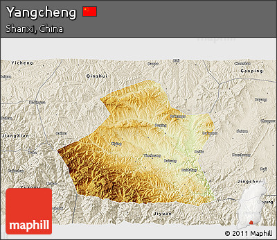 Physical 3D Map of Yangcheng, shaded relief outside