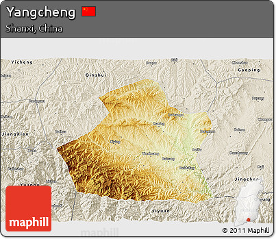 Physical 3D Map of Yangcheng, shaded relief outside