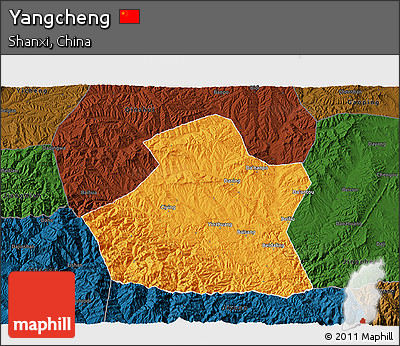 Political 3D Map of Yangcheng, darken