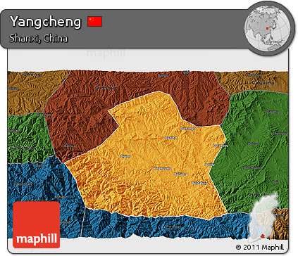 Political 3D Map of Yangcheng, darken
