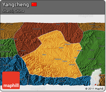 Political 3D Map of Yangcheng, darken