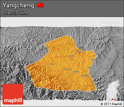 Political 3D Map of Yangcheng, desaturated