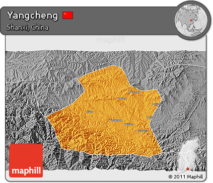 Political 3D Map of Yangcheng, desaturated