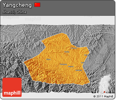 Political 3D Map of Yangcheng, desaturated