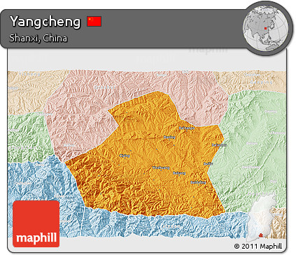 Political 3D Map of Yangcheng, lighten
