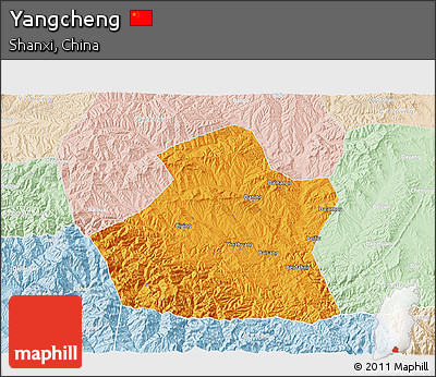 Political 3D Map of Yangcheng, lighten