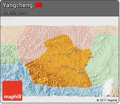 Political 3D Map of Yangcheng, lighten