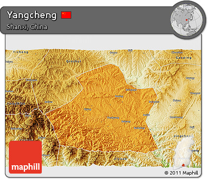 Political 3D Map of Yangcheng, physical outside