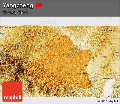 Political 3D Map of Yangcheng, physical outside