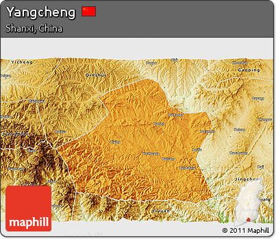 Political 3D Map of Yangcheng, physical outside