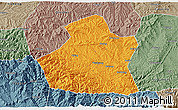Political 3D Map of Yangcheng, semi-desaturated