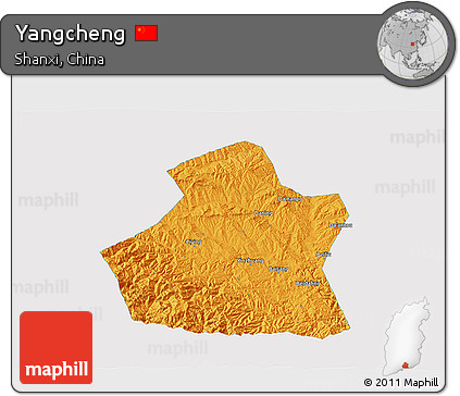 Political 3D Map of Yangcheng, single color outside
