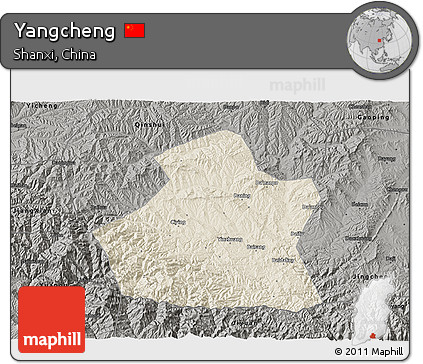 Shaded Relief 3D Map of Yangcheng, darken, semi-desaturated