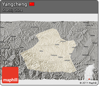 Shaded Relief 3D Map of Yangcheng, darken, semi-desaturated