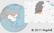 Gray Location Map of Yangcheng, highlighted country, highlighted parent region, hill shading