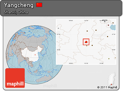 Gray Location Map of Yangcheng, highlighted country, hill shading
