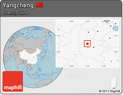 Gray Location Map of Yangcheng, highlighted country, hill shading
