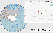 Gray Location Map of Yangcheng, highlighted country, hill shading