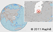 Gray Location Map of Yangcheng, highlighted parent region, hill shading