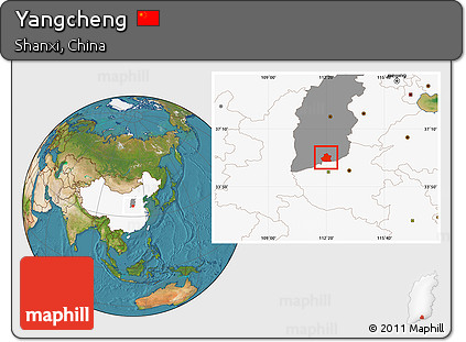 Satellite Location Map of Yangcheng, highlighted country, highlighted parent region