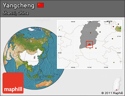 Satellite Location Map of Yangcheng, highlighted country, highlighted parent region