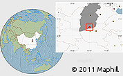Savanna Style Location Map of Yangcheng, highlighted country, highlighted parent region, hill shading
