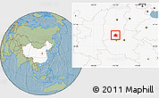 Savanna Style Location Map of Yangcheng, highlighted country, hill shading