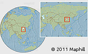Savanna Style Location Map of Yangcheng, highlighted parent region, within the entire country, hill shading